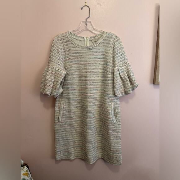 LOFT Balloon Sleeve Striped Colorful Boucle Tweet Shift Dress Small - Picture 3 of 9